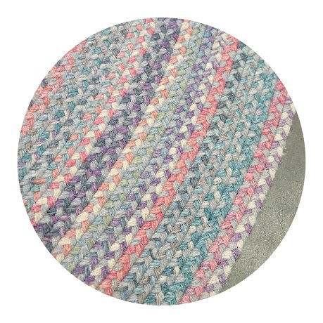 8' Round Pink & Blue Multi-Color Braided Rug