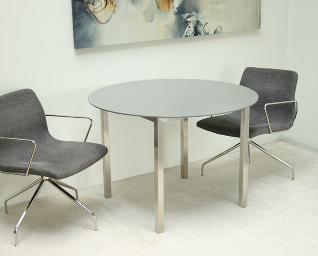 Round Dining Table with Metal Frame and Grey Laminate Top 2 1