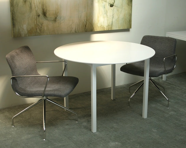 Round Dining Table with White Laminate Top 1