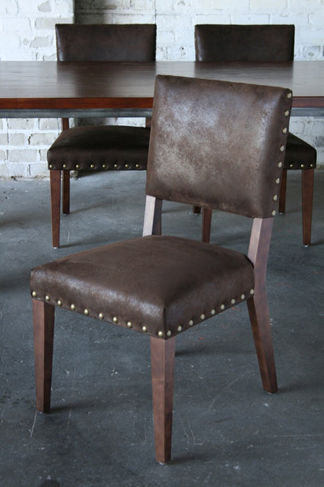 Brown Nubuck Dining Chair with Nailhead Trim 1