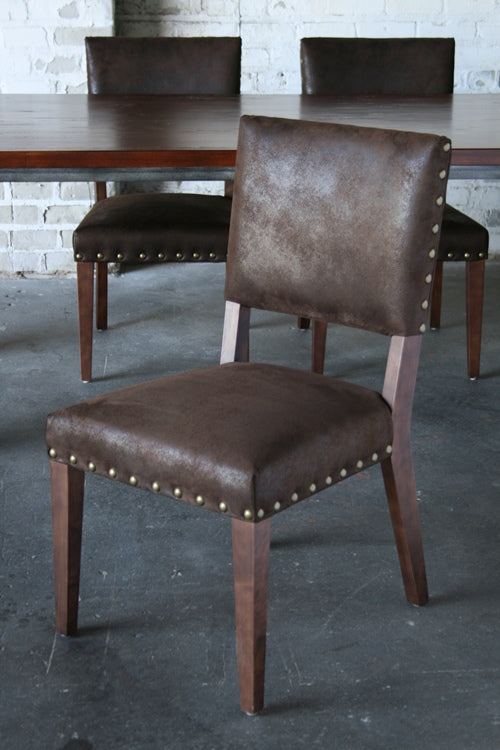 Brown Nubuck Dining Chair with Nailhead Trim 1