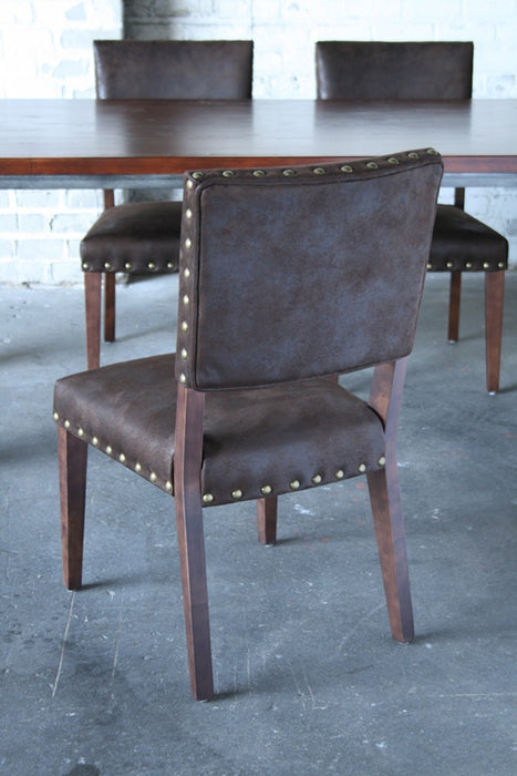 Brown Nubuck Dining Chair with Nailhead Trim detail 1