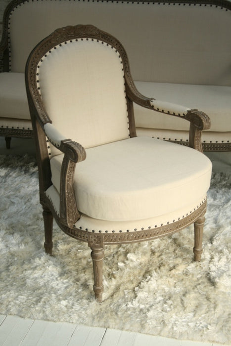 Louis Parlor Style Cream Linen Arm Chair with Nailhead Trim