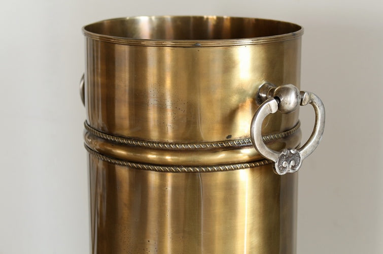 Antique Brass Umbrella Stand with Silver Ring Handles