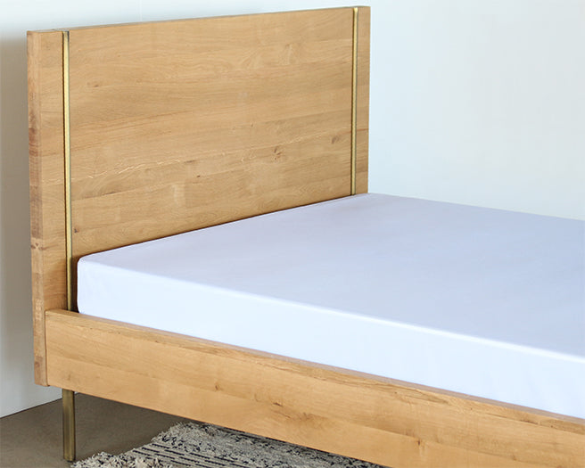 Danish Modern Natural Oak Queen Bed With Brass Legs