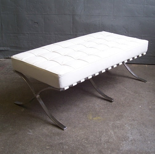 White Leather Barcelona Style Bench