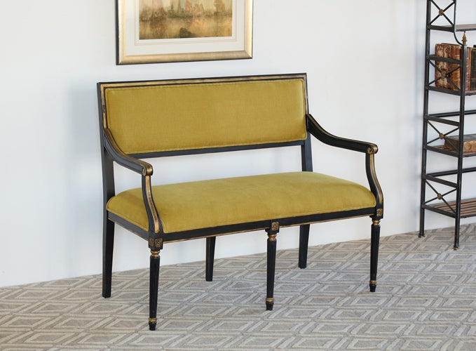 Isabella Hall Bench in Powder Black Finish with Fern Green Upholstery