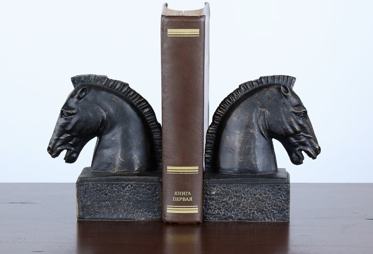 Pair of Bronze Iron Horsehead Bookends