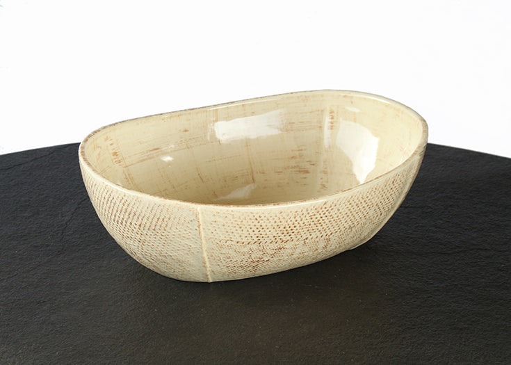 Antiqued Cream Ceramic Bowl