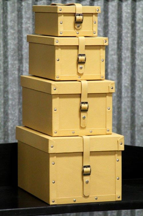 Set of 4 Tan Leather Shoe Boxes