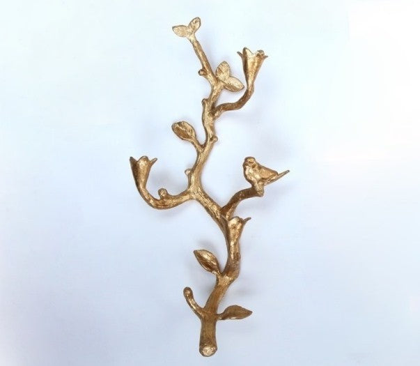 Pair of Brass Branch and Bird 3-Candle Sconce