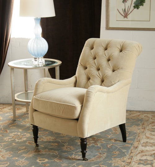 Blond Velvet Tufted Club Chair