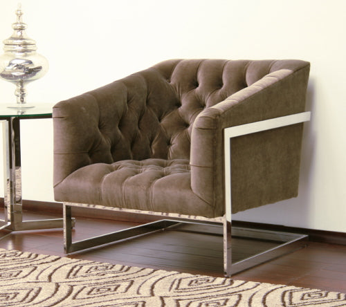 CC08ATL - Taupe Velvet Tufted Chair with Chrome Frame
