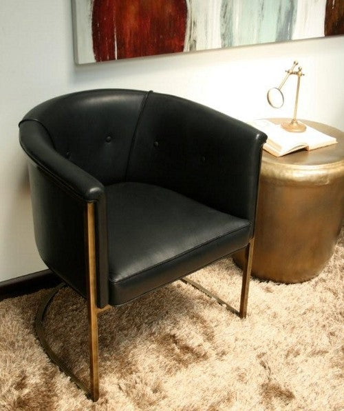 CC11ATL - Antique Brass  Chair with Black Leather Upholstery