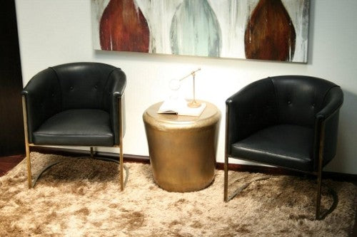 CC11ATL - Antique Brass  Chair with Black Leather Upholstery