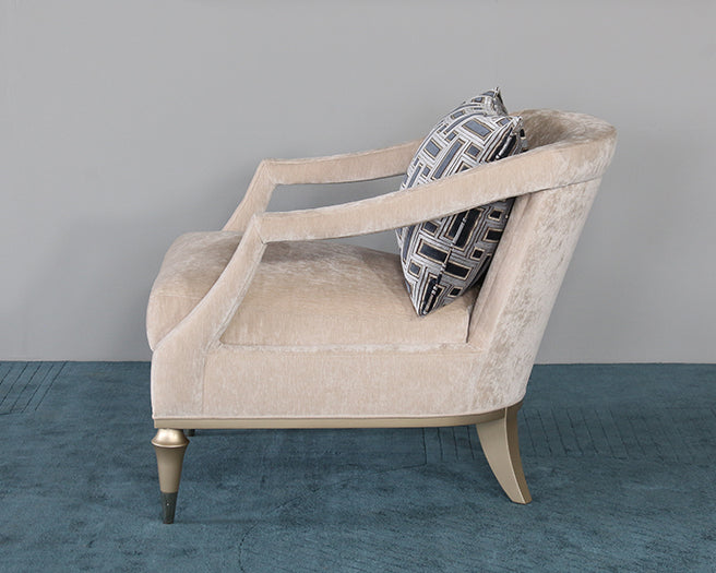 Blush Taupe Club Chair W/ Open Arm & Toss Pillow Back
