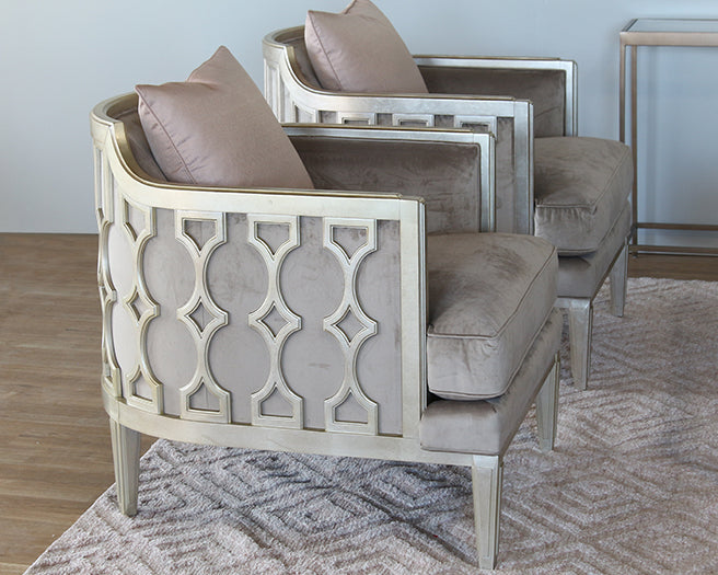 Silver Leaf Exposed Wood Club Chair w/ Mushroom Velvet Upholstery