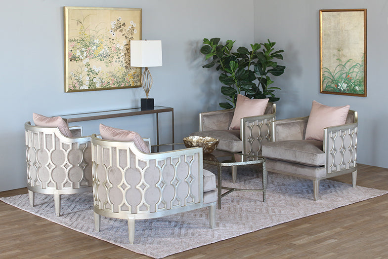 Silver Leaf Exposed Wood Club Chair w/ Mushroom Velvet Upholstery