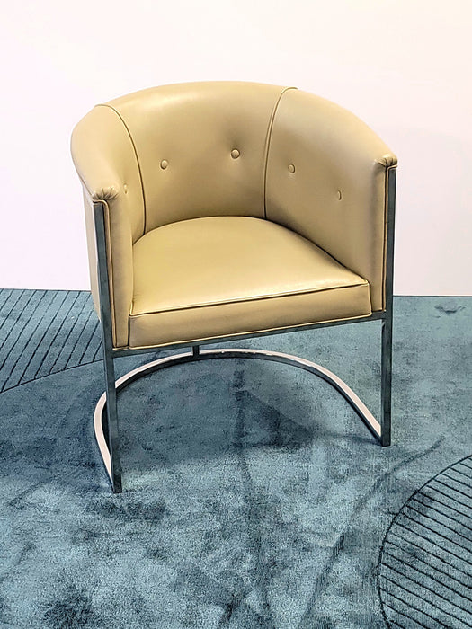 Polished Nickel Chair with Khaki Leather Upholstery