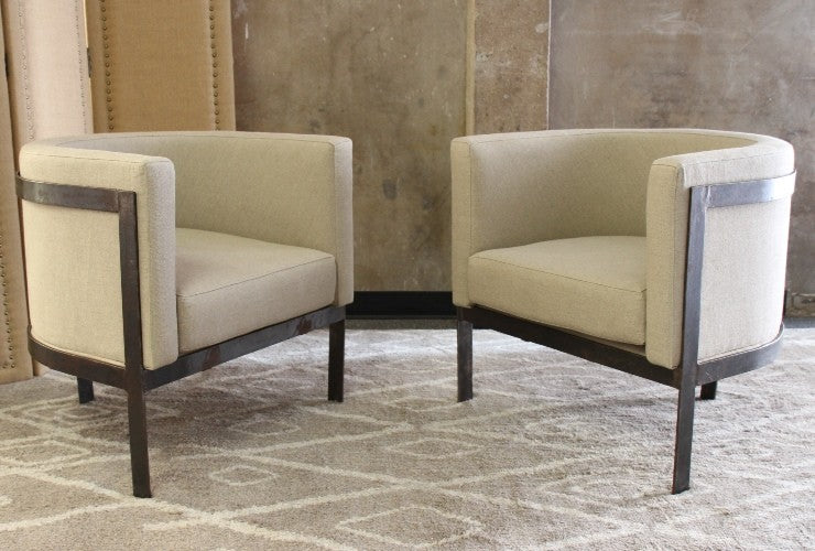 Barrel Back Club Chair with Linen Upholstery