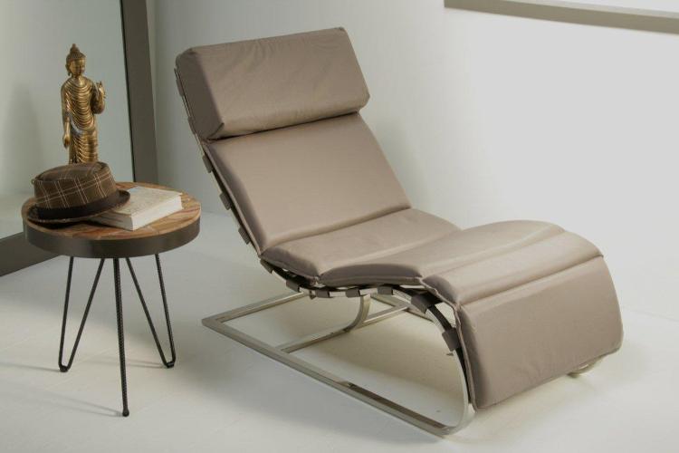 Taupe Leather and Chrome Chaise Lounge