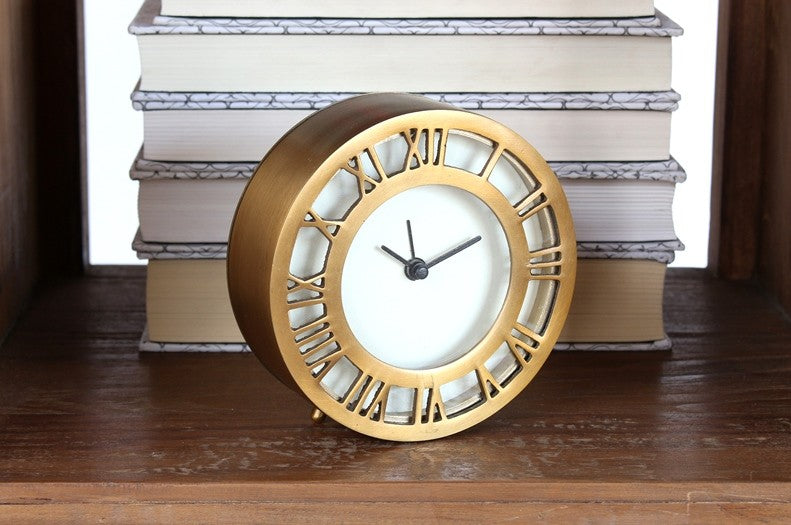 Antiqued Brass Roman Numeral Clock