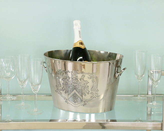 Etched Crest Nickel Champagne Cooler - Cleared