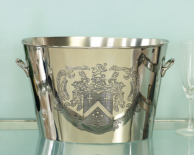 Etched Crest Nickel Champagne Cooler - Cleared