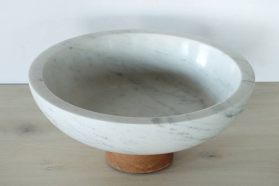 White Marble Bowl on Auburn Pedestal Base - Cleared