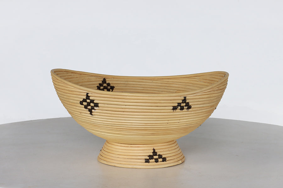 Natural Rattan Footed Bowl w/ Black Detail - Cleared
