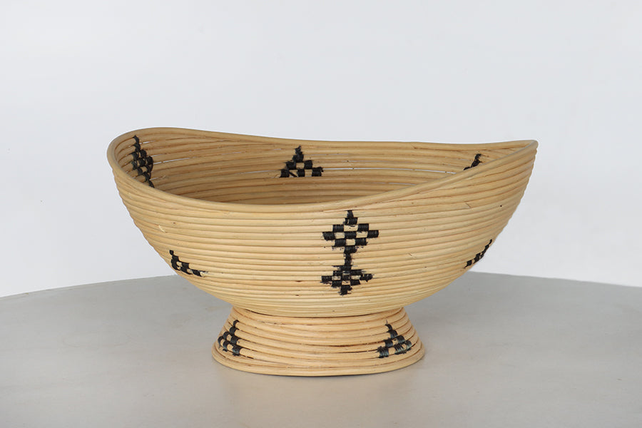 Natural Rattan Footed Bowl w/ Black Detail - Cleared