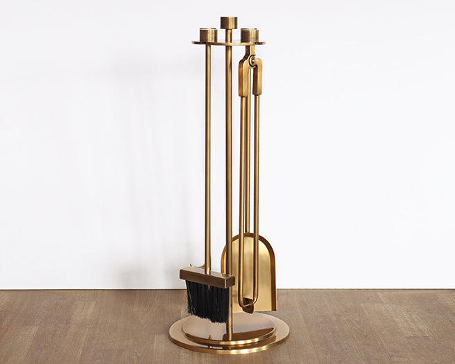 Vintage Brass Fire Tools Set - Cleared