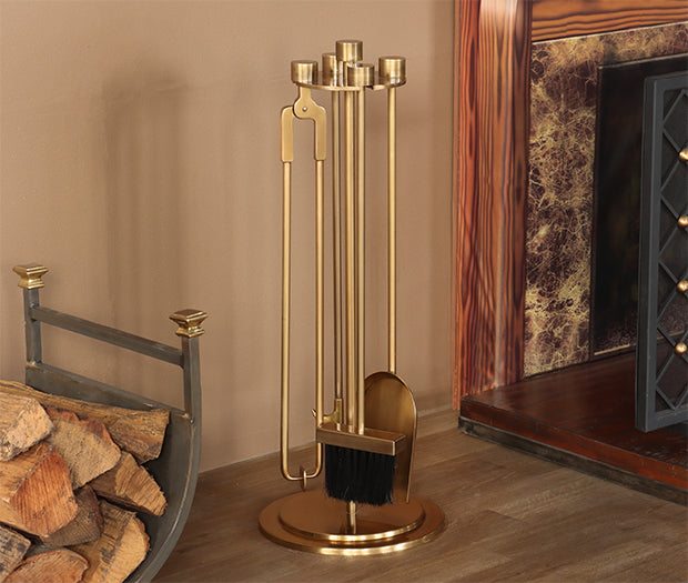 Vintage Brass Fire Tools Set - Cleared