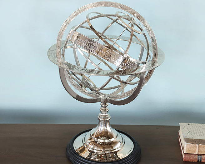 Large Etched Nickel Armillary - Cleared