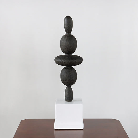 Tall Stacked Rocks Sculpture On Marble Base-Cleared