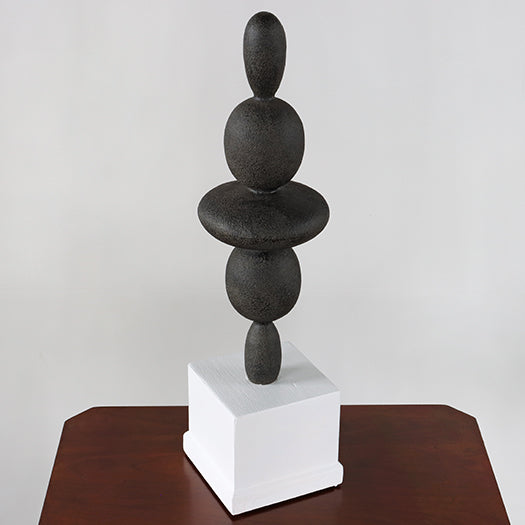 Tall Stacked Rocks Sculpture On Marble Base-Cleared