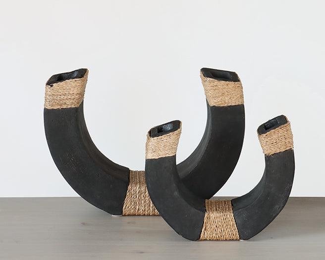 Set Of  2 Black Clay Horseshoe Sculptures-Cleared