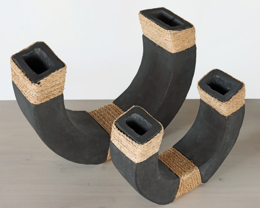 Set Of  2 Black Clay Horseshoe Sculptures-Cleared