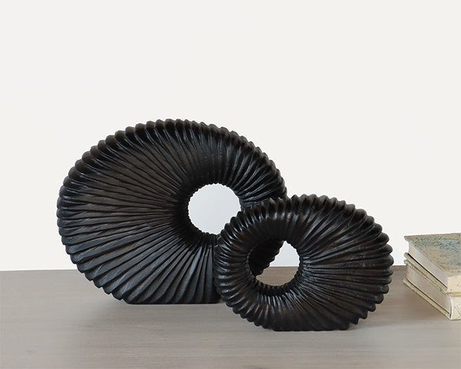 Set Of  2 Black Notched Wood Sculptures-Cleared