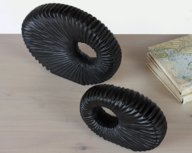 Set Of  2 Black Notched Wood Sculptures-Cleared