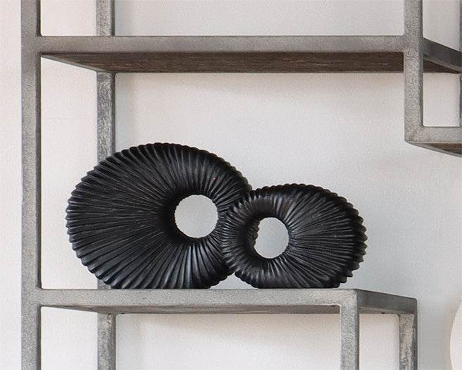 Set Of  2 Black Notched Wood Sculptures-Cleared