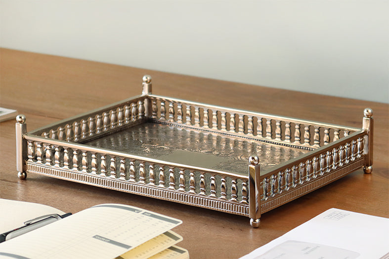 Embossed Nickel Gallery Edge Tray - Cleared