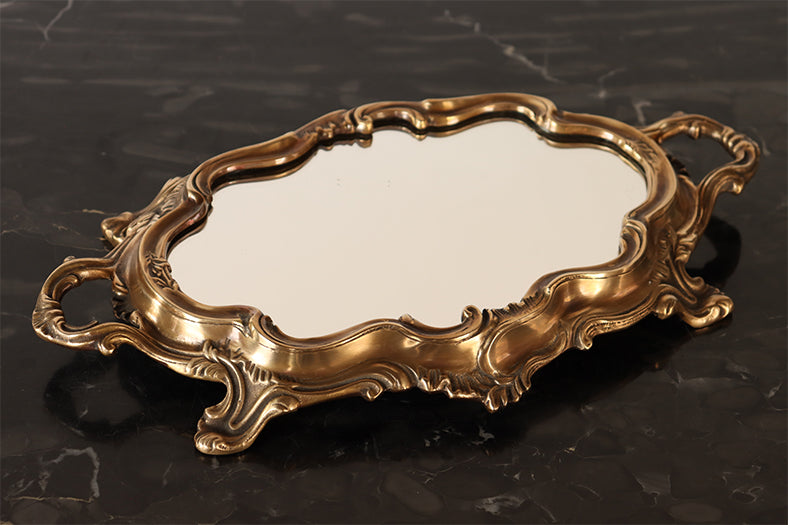 Ornate Brass Mirrored Tray - Cleared