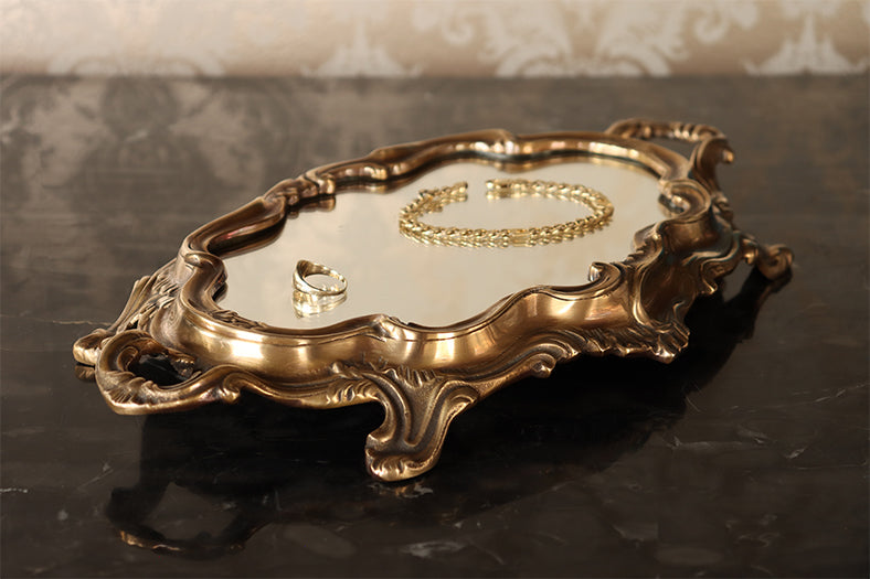 Ornate Brass Mirrored Tray - Cleared