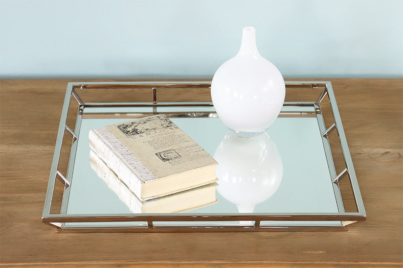 Square Nickel Mirrored Tray - Cleared