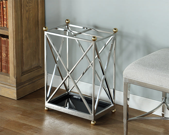 Cross Hatch Nickel Umbrella Stand  - Cleared