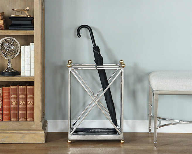 Cross Hatch Nickel Umbrella Stand  - Cleared