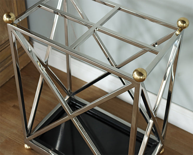 Cross Hatch Nickel Umbrella Stand  - Cleared