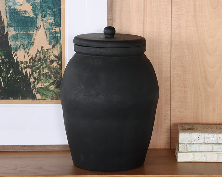 Large Black Reclaimed Wood Jar w/Lid - Cleared