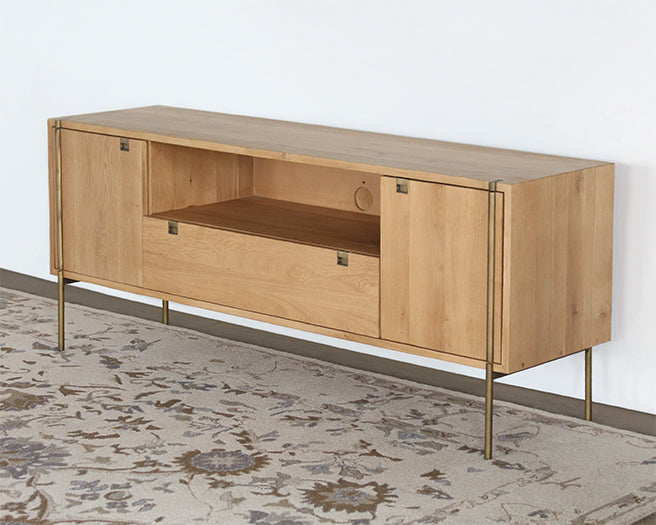 Danish Modern Natural Oak Media Console With Brass